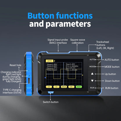 FNIRSI DSO152 Mini Oscilloscope - Handheld Digital Scope with 2.8" Display, Auto Adjust, PWM & Square Wave Output, 800Vpp