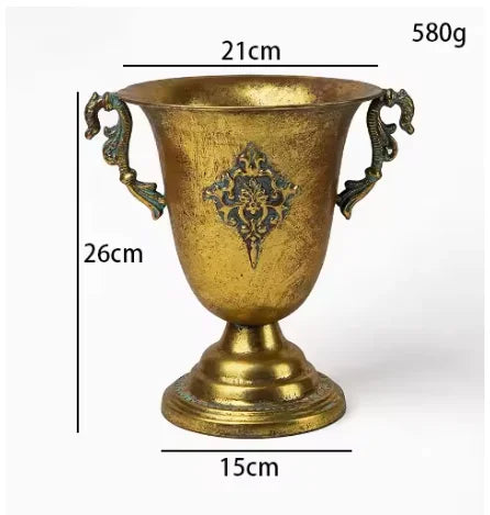 European Retro Iron Goblet Vase — Metal Flowerpot for Home, Living Room, Hotel & Flower Arrangement Decor