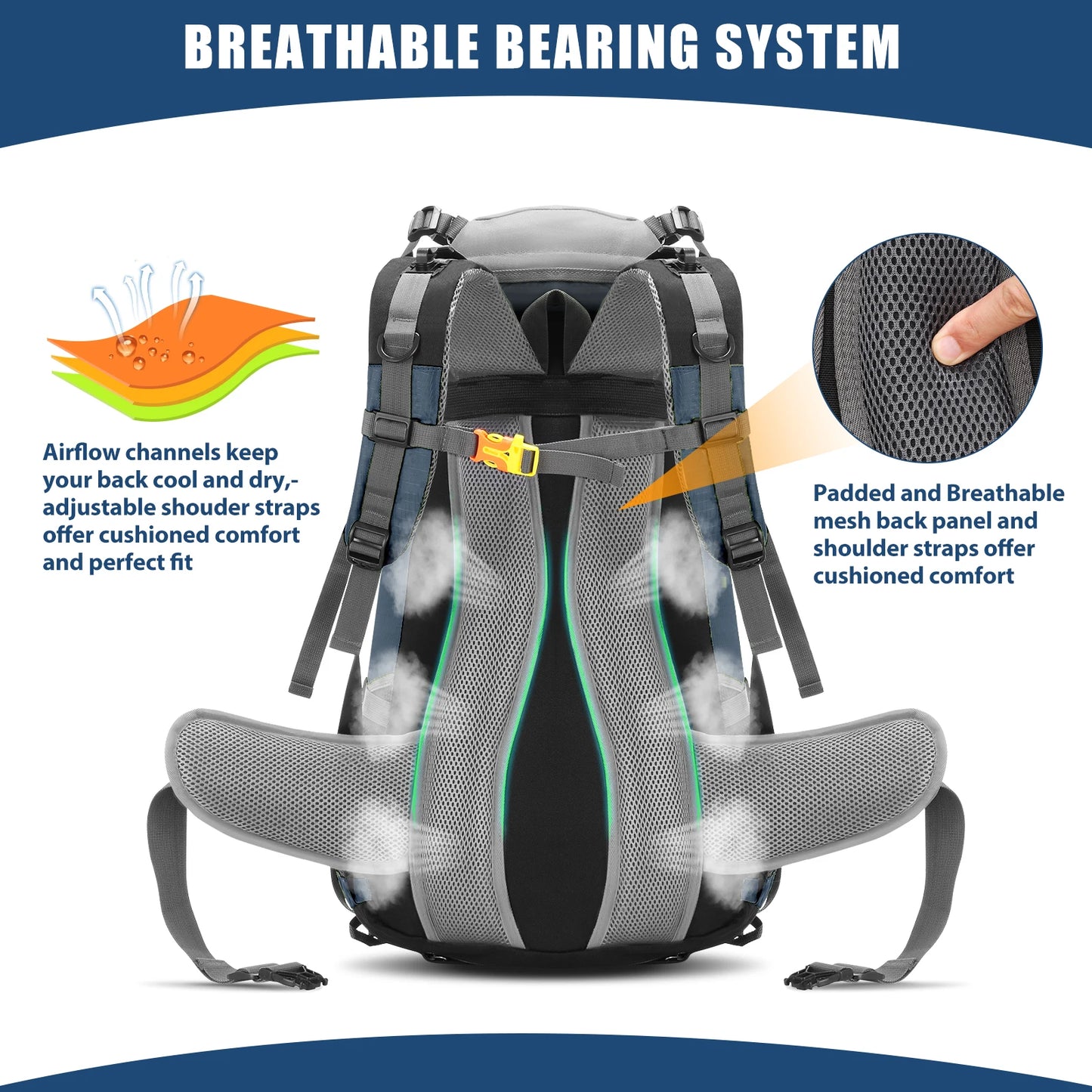 50L Waterproof Hiking Camping Backpack – Outdoor Travel Climbing Trekking Bag with Rain Cover