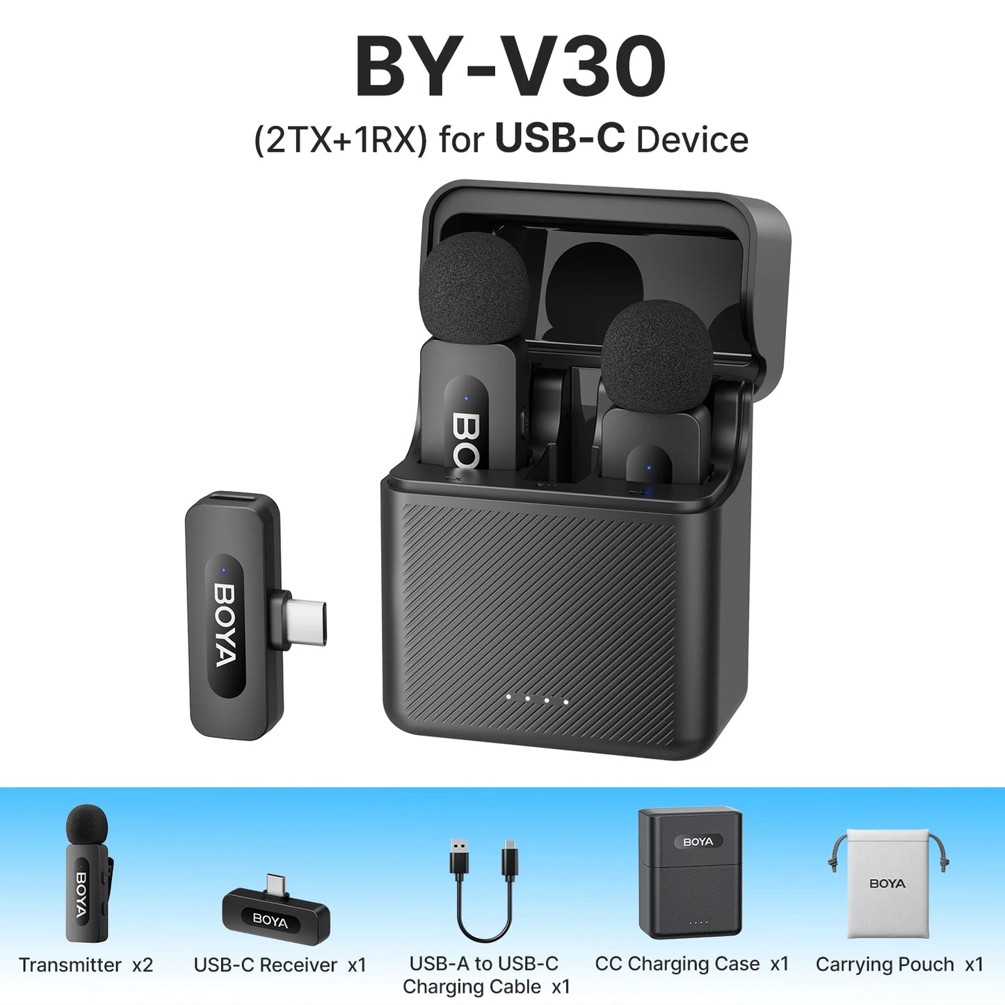 BOYA BY-V3 Wireless Lavalier Microphone – Lapel Mic for iPhone, iPad, Android, USB-C, Gaming, Video Recording & Streaming