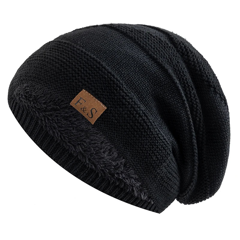 Unisex Slouchy Winter Beanie Hat - Fur-Lined Knitted Cap for Men and Women, Casual Winter Decor