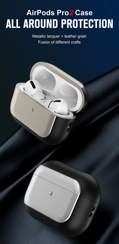 Luxury Leather Pattern Earphone Case for AirPods Pro 2/3/4 – Shockproof ANC Cover with Lanyard