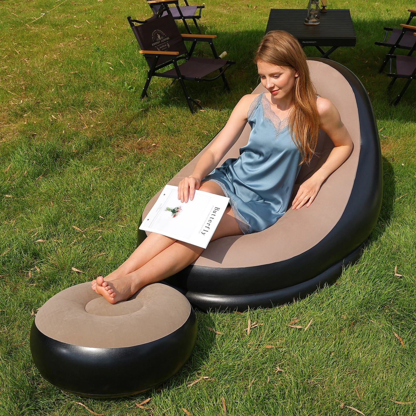 Inflatable Folding Lounge Chair Set - Portable Lazy Sofa Recliner Bed & Outdoor Footstool