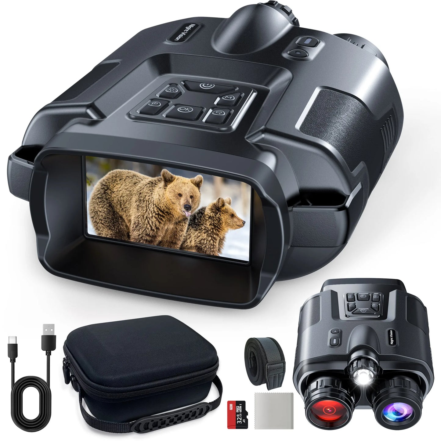 4K Night Vision Binoculars with 3" Screen – 8X Digital Zoom, Infrared Goggles, Tactical Light, 5000mAh Rechargeable
