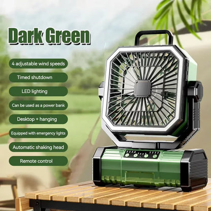 20000mAh Rechargeable Camping Fan - 360° Rotating Hanging Tent Fan with Hook for Outdoor, Fishing & Desk Use