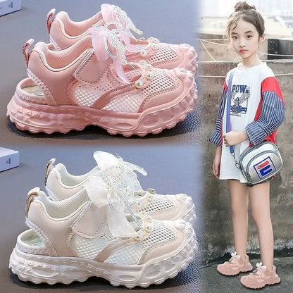 Girls Pearl Mesh Sandals - Summer Princess Shoes with Soft Mesh Design for Children