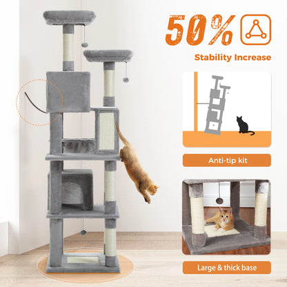 Large Cat Tree Tower – Multi-Level Plush Indoor Cat Condo with Scratching Posts, Boards, Perches & Caves