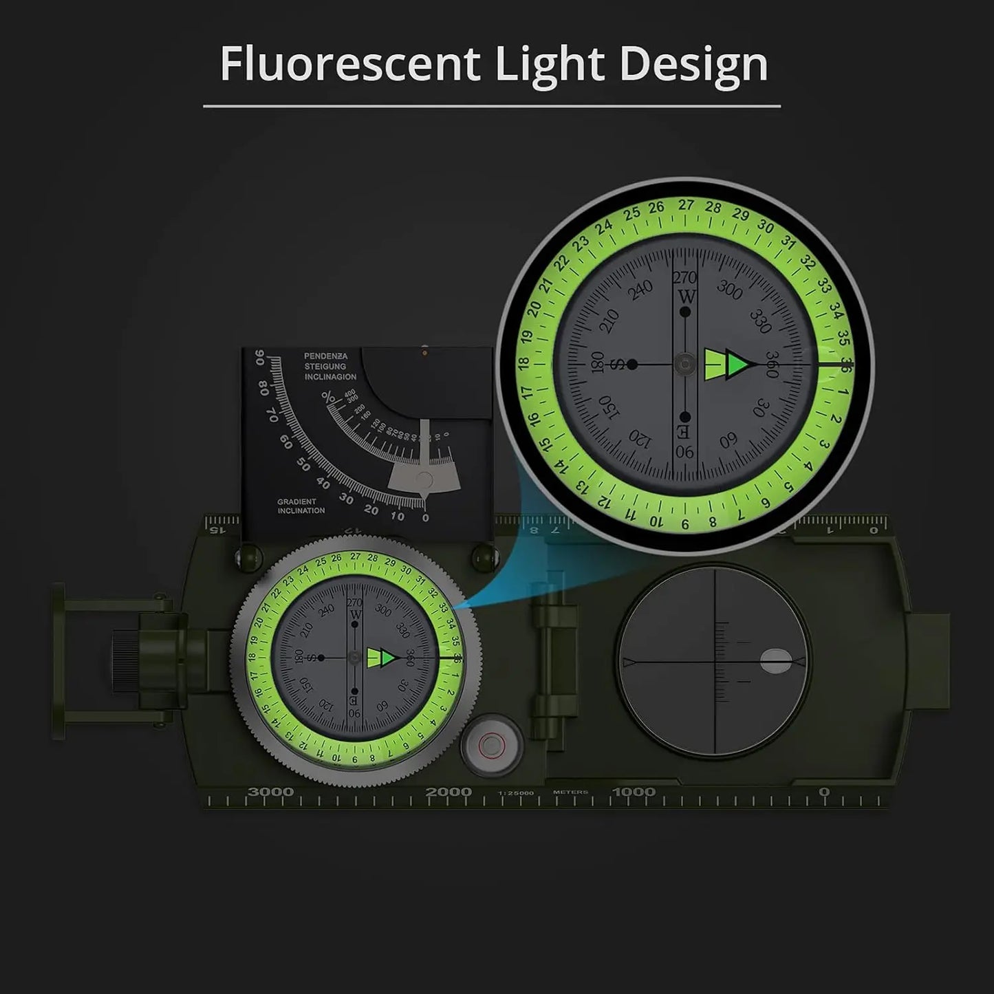 Multifunctional High-Precision Military Compass — Waterproof Metal Outdoor Survival Camping Compass with Fluorescent & Geological Features