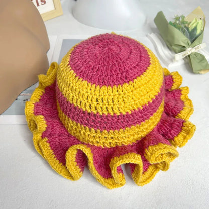 Handmade Crochet Conical Bucket Hat – Ruffled Brim Fisherman Hat for Women, Stylish Sun Protection Cap
