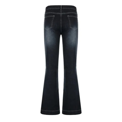 Y2K Low Waist Flare Jeans - Vintage Distressed Streetwear Cargo Pants