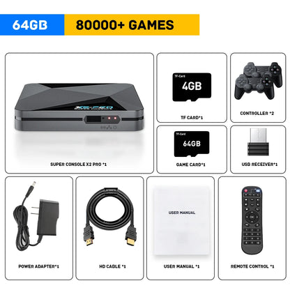 KINHANK Super Console X2 Pro Retro Game Box with 60,000 Built-in Games – Arcade, MAME, DC & SS Support with Wireless Gamepad Gift Set