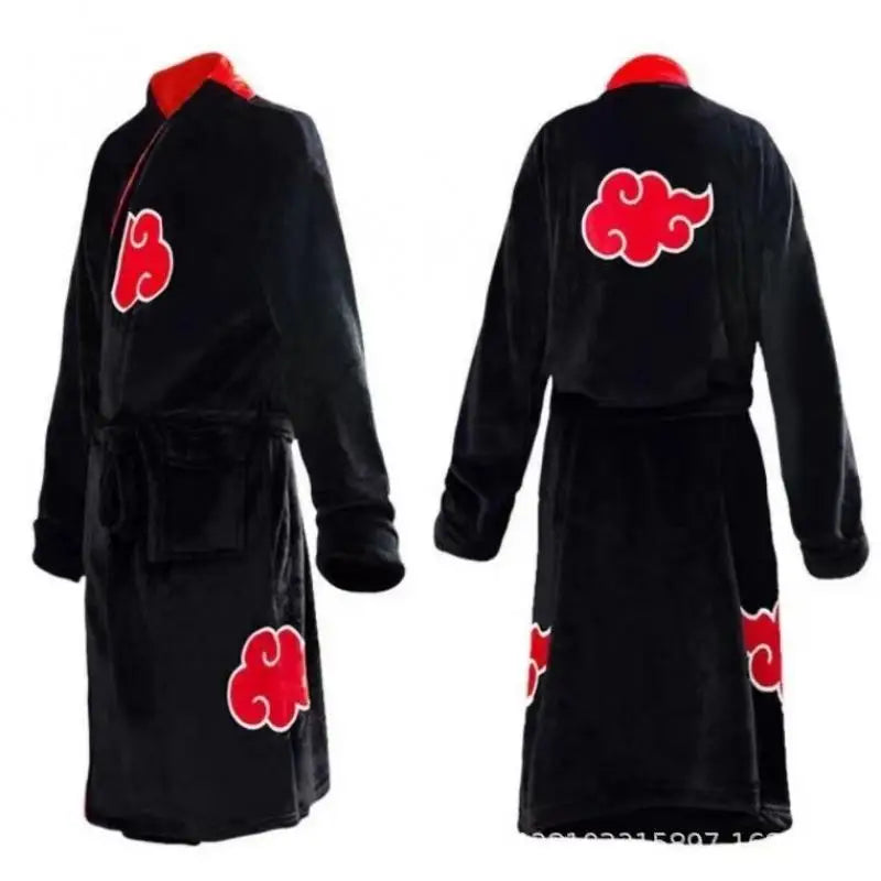 Naruto Akatsuki Uchiha Itachi Robe – Flannel Thickened Thermal Bathrobe Nightgown Pajama for Teens