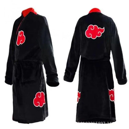 Naruto Akatsuki Uchiha Itachi Robe – Flannel Thickened Thermal Bathrobe Nightgown Pajama for Teens