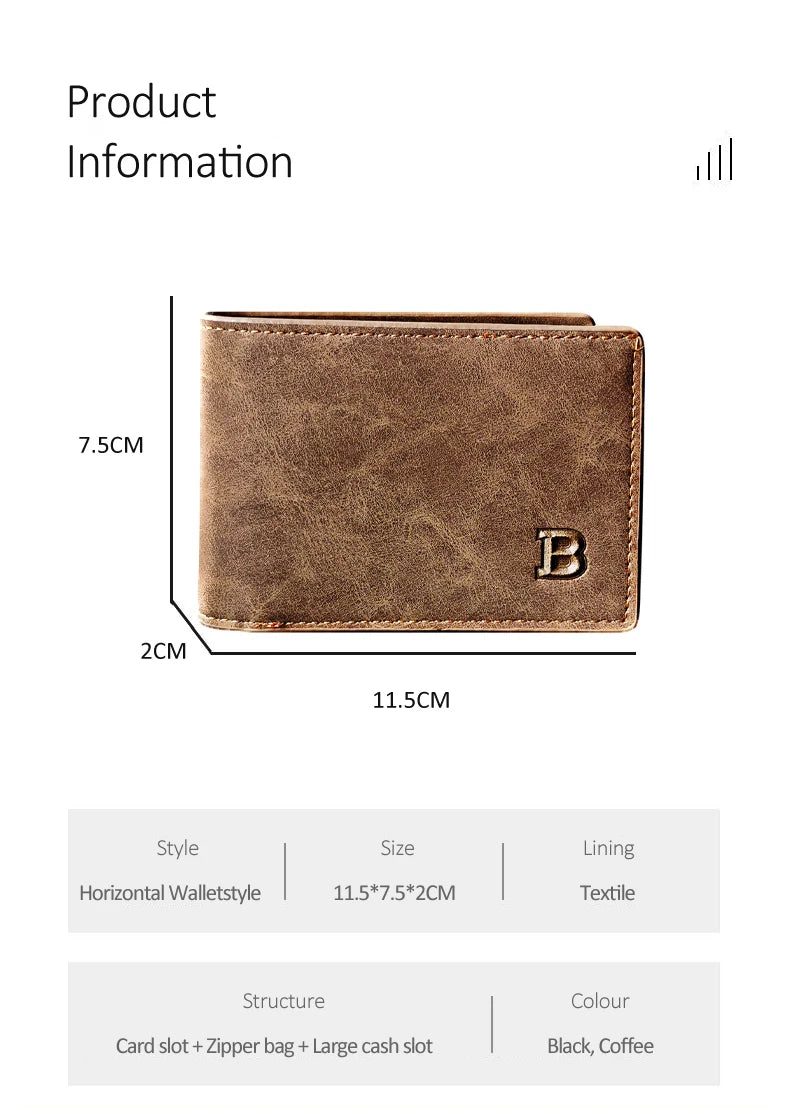 Retro Men’s Leather Wallet – Slim Money Purse with Coin Bag & Zipper, Stylish Dollar Design