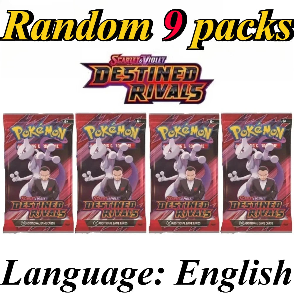 9 Pack Pokémon Trading Cards Set - English Booster Packs with Bright Stars, Prismatic Evolutions and Paldean Fates Gift Collection