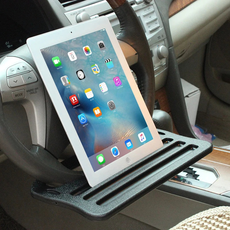 Portable Universal Folding Car Laptop Desk Mount — Steering Wheel Tray Table with Cup Holder for Work & Dining
