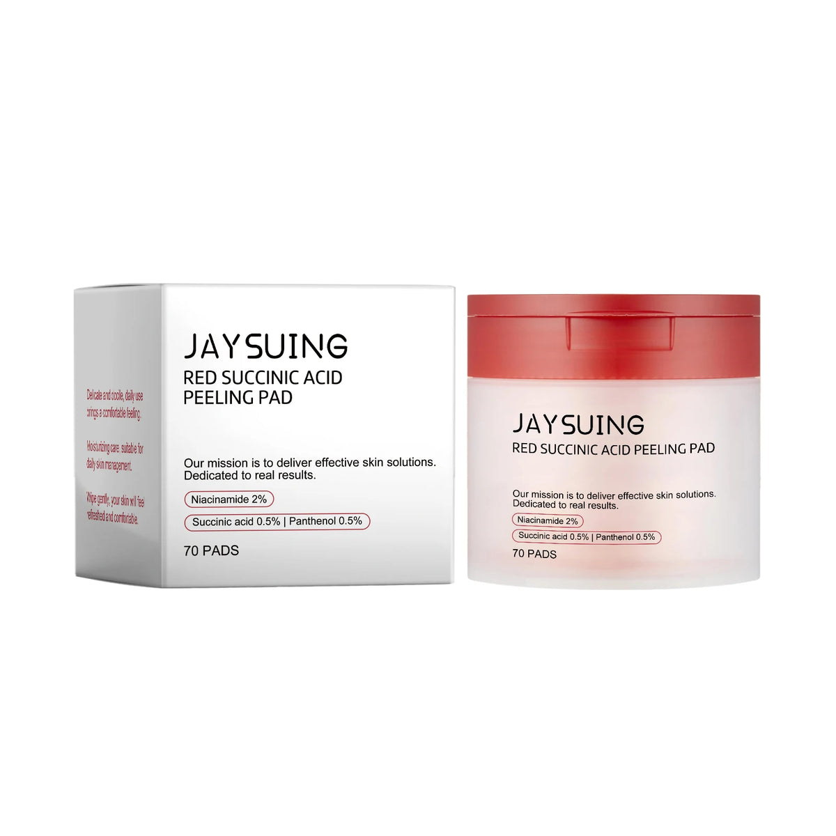 70-Piece Red Succinic Acid Peeling Pads - Gentle Exfoliating & Moisturizing Facial Pads with Panthenol