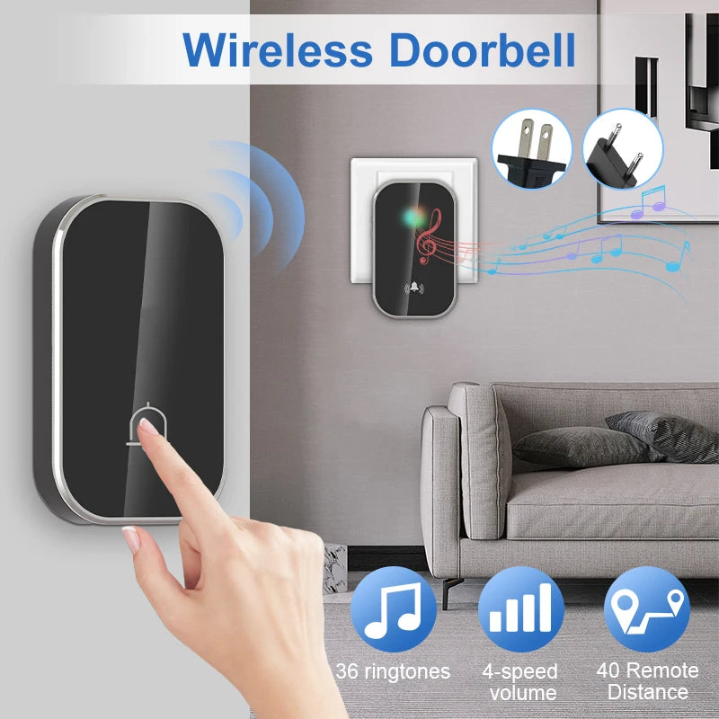 Wireless Smart Doorbell – 36 Ringtones, 300M Long Distance, Outdoor House Door Chime Kit, Battery-Free Welcome Bell