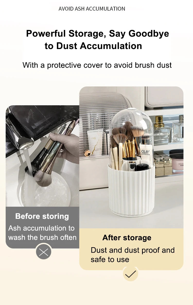 360° Rotating Makeup Brush Holder with Lid – Organizer for Vanity, Desktop, Countertop & Dresser Table