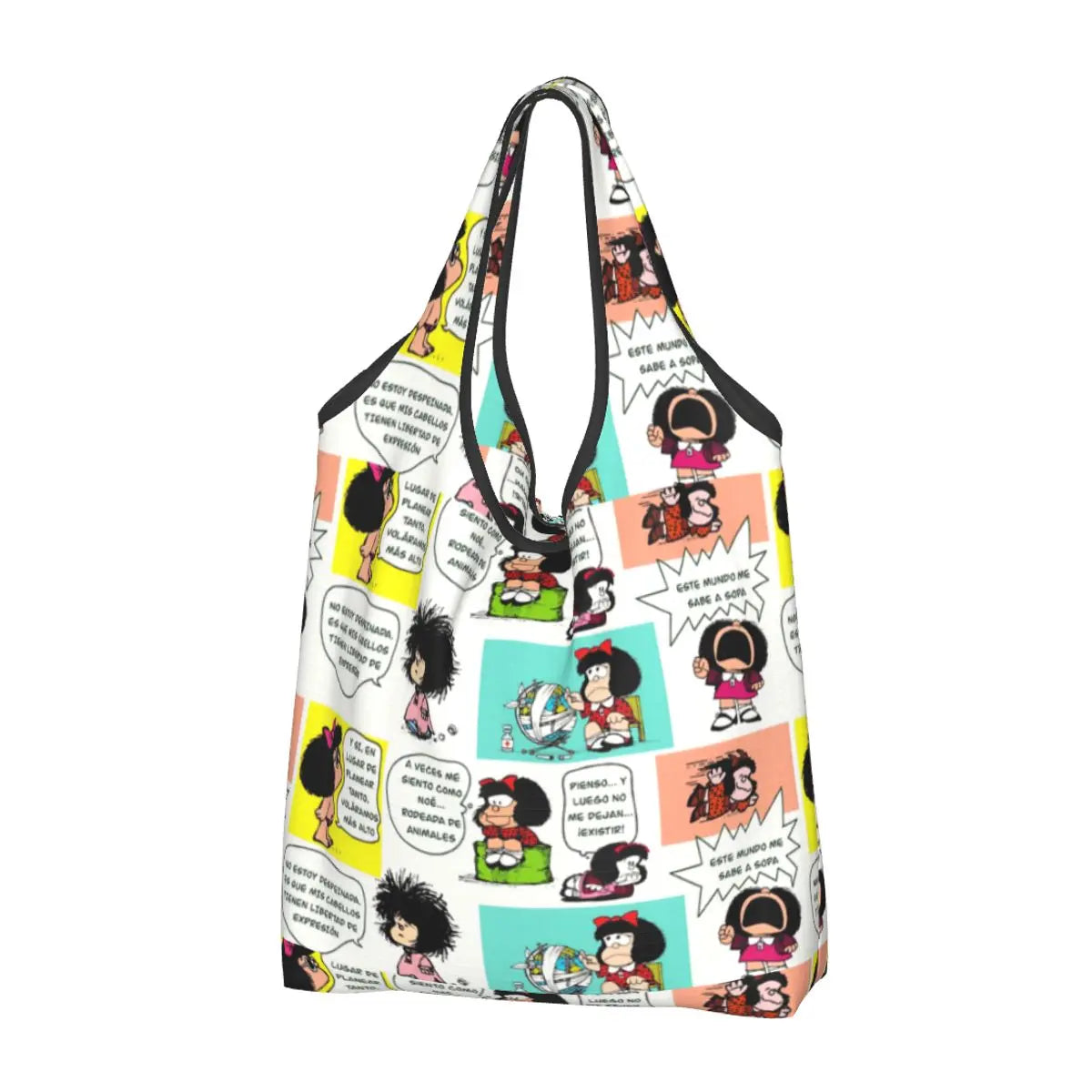 Anime Mafalda Cartoon Grocery Tote Bag – Large Capacity Fashion Shopper Shoulder Handbag, Portable Kawaii Canvas Bag for Everyday Use
