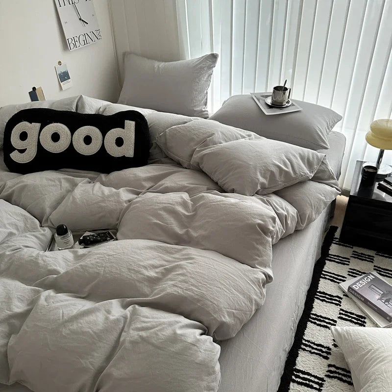Solid Cotton Bed Linen Set – Bedding with Sheet, Duvet Cover & Pillowcases, Single to King/Queen/Twin Size