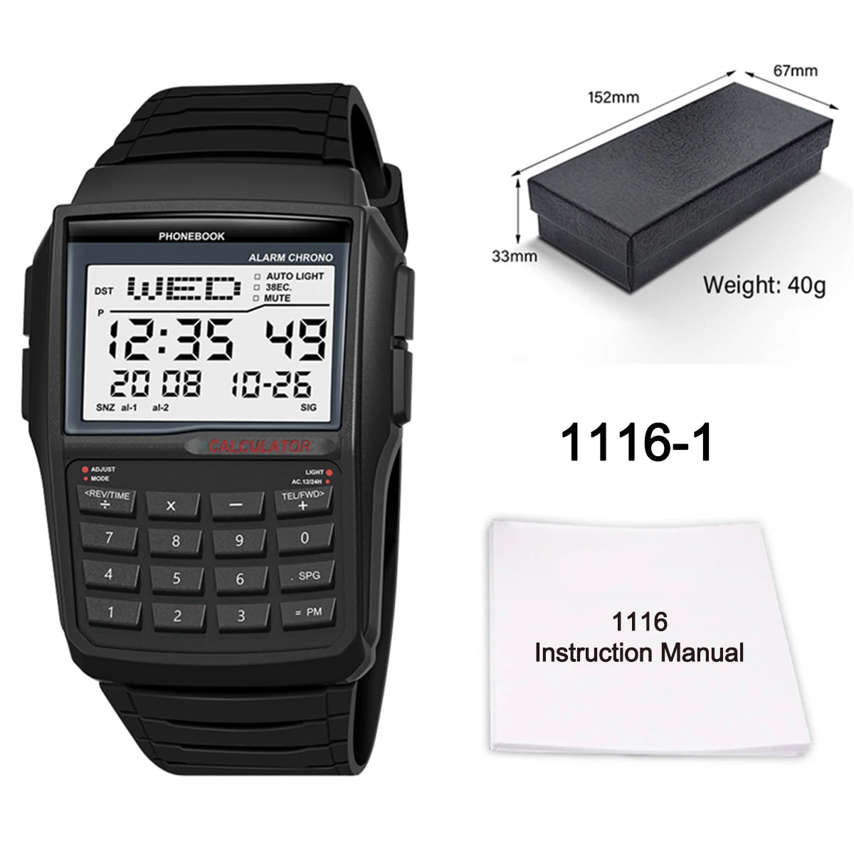 Transparent Plastic Calculator Watch - Men’s Multifunction Luminous LED Digital Computer-Style Wristwatch