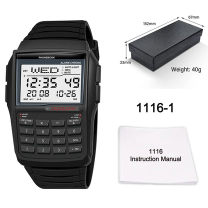 Transparent Plastic Calculator Watch - Men’s Multifunction Luminous LED Digital Computer-Style Wristwatch