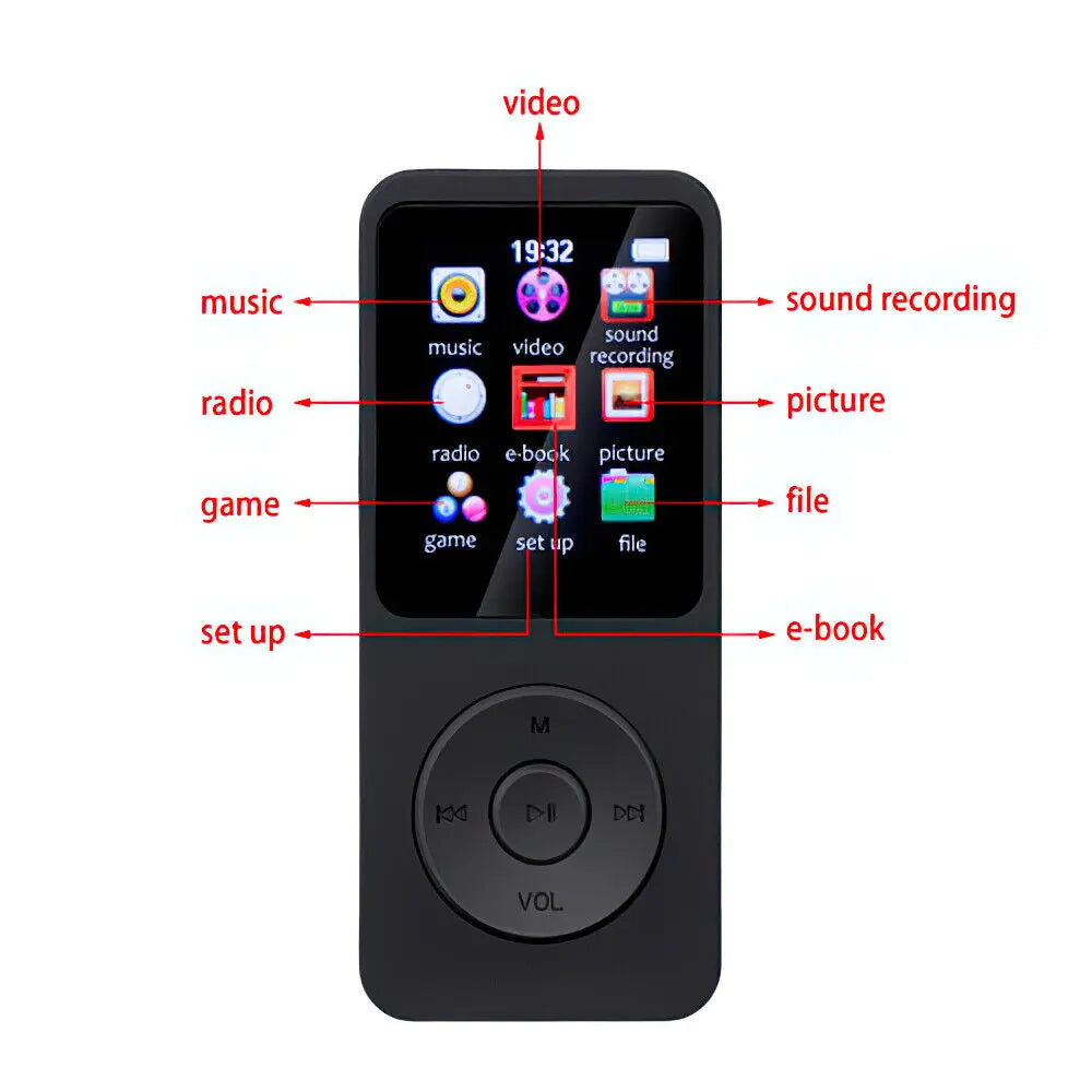 128GB Bluetooth MP3 MP4 Music Player - Lossless Audio, FM Radio & Voice Recorder for Sports