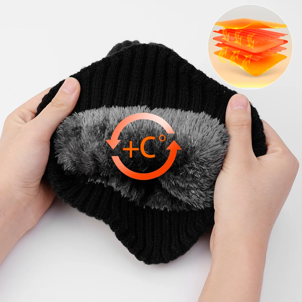 Men's Winter Knitted Bomber Hat with Ear Flaps - Plush Warmth, Faux Fur Lined, Casual Fashion Peaked Cap for Cycling