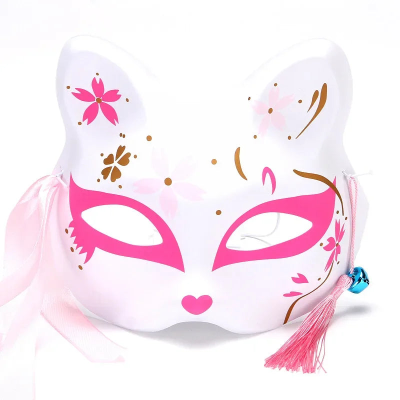 Hand-Painted Fox Mask –  Anime-Inspired Half-Face Cosplay Mask for Raves, Festivals, Masquerade Parties & Costumes