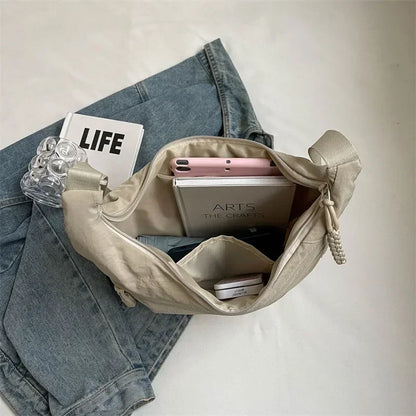 Trendy Women’s Soft Cloth Shoulder Bag | Solid Color Casual Crossbody & Hobo Bag for Students