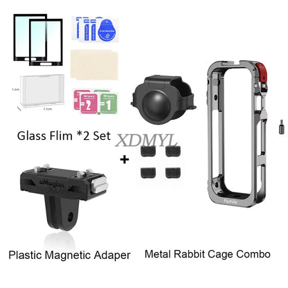 Aluminum Alloy Protective Cage for Insta360 X5 – Camera Frame with Silicone Lens Cover & 1/4" Cold Shoe