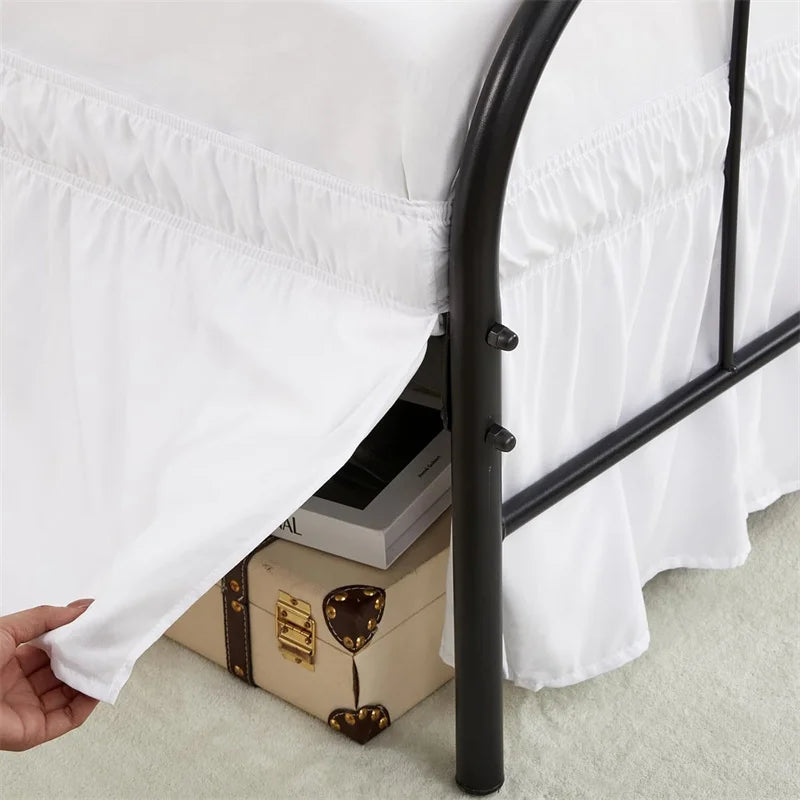 Soft Cozy White Ruffle Bed Skirt with Split Corners – Elastic Wrap-Around Bed Skirting, Easy Install 15-Inch Drop Bedding Decor