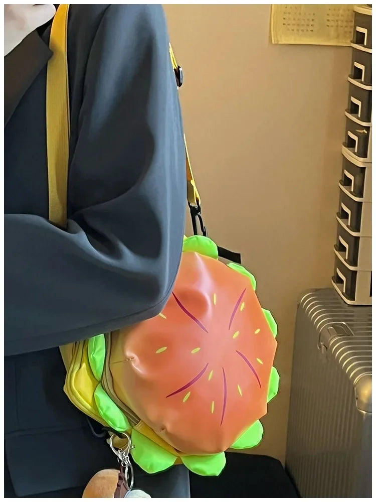 Stylish Hamburger PU Daypack Backpack – Casual Zipper Laptop Bag for Travel, Outdoor, and Unisex Use