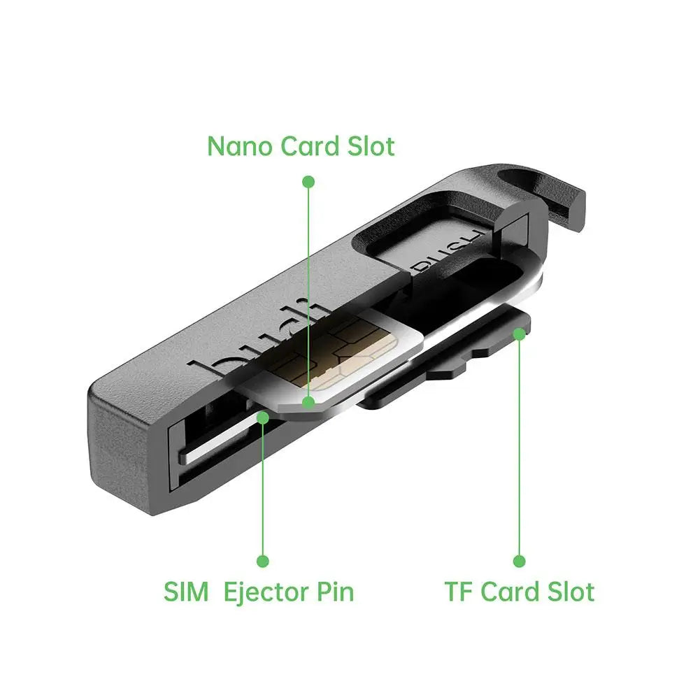 BUDI SIM TF Card Storage Box – Ejector Pin, Anti-Lost Lanyard, Universal SIM Card Tray for Mobile Phones