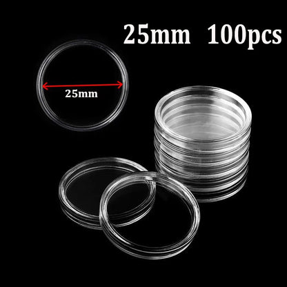 Coin Capsules Storage Box - Clear Plastic Holders for 21/23/25/30/32/38/40/45mm Coins