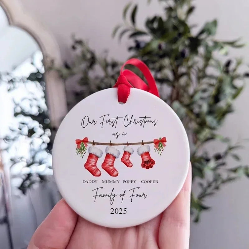 Personalized Family of 4 First Christmas Bauble – Baby’s 1st Xmas Ornament & Pet Decoration Favors