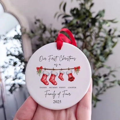 Personalized Family of 4 First Christmas Bauble – Baby’s 1st Xmas Ornament & Pet Decoration Favors