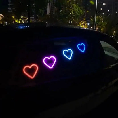 Solar-Powered LED Car Window Neon Lights — Heart-Shaped RGB-Free Color-Changing Interior Atmosphere Light