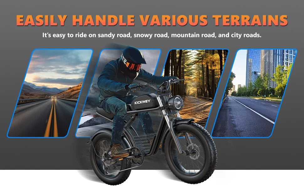 Kickwey K7 Adult Electric Bike — 1500W 48V 23Ah Mountain E-Bike, 20" Fat Tires, Off-Road Outdoor Adventure