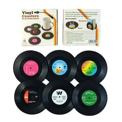2/4/6PCS Retro Vinyl Record Drink Coasters | Anti-Slip Heat Resistant Mug Mats | Music-Themed Coffee Table Placemats Decor