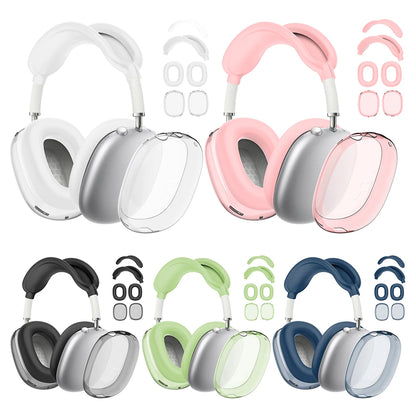 4-in-1 Clear Silicone & TPU Shockproof Protective Cover Set for AirPods Max – Ear Pads, Ear Cups, Headband, and Ear Cushion Protector