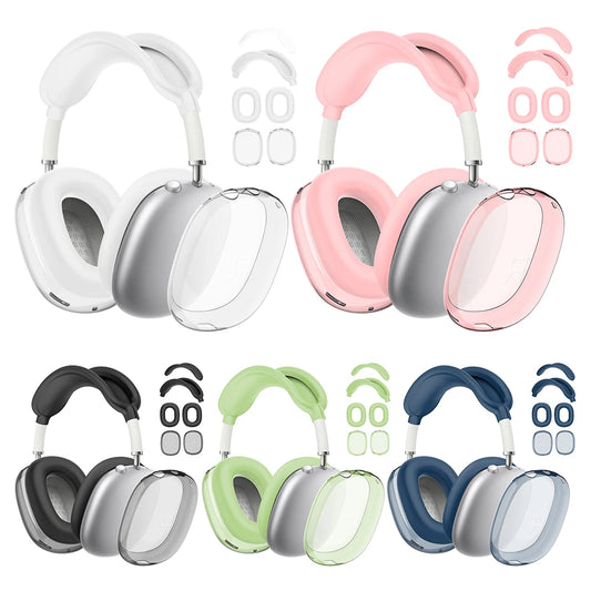4-in-1 Clear Silicone & TPU Shockproof Protective Cover Set for AirPods Max – Ear Pads, Ear Cups, Headband, and Ear Cushion Protector