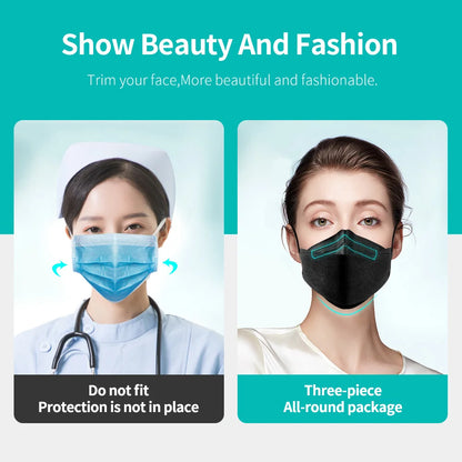 10-100PCS FFP2 Face Masks — CE Approved Disposable KN95 KF94 Black Fish Style Protective Masks
