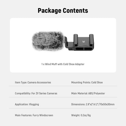 Neewer Cold Shoe Wind Muff – Furry Microphone Windscreen for ZV Series Vlog Cameras with Mount Adapter