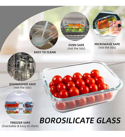 16-Piece Glass Food Storage Container Set — Leakproof, Airtight, BPA-Free, Microwave & Oven Safe, Stackable Kitchen Organizer