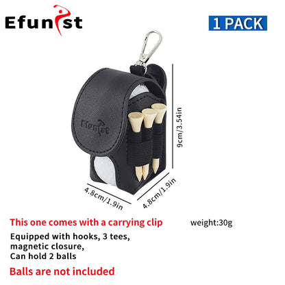 Efunist Golf Small Waist Bag with Magnetic Closure – PU Golf Ball Storage, Includes 3pcs 54mm Tees & Portable Clip Holder for Double Balls
