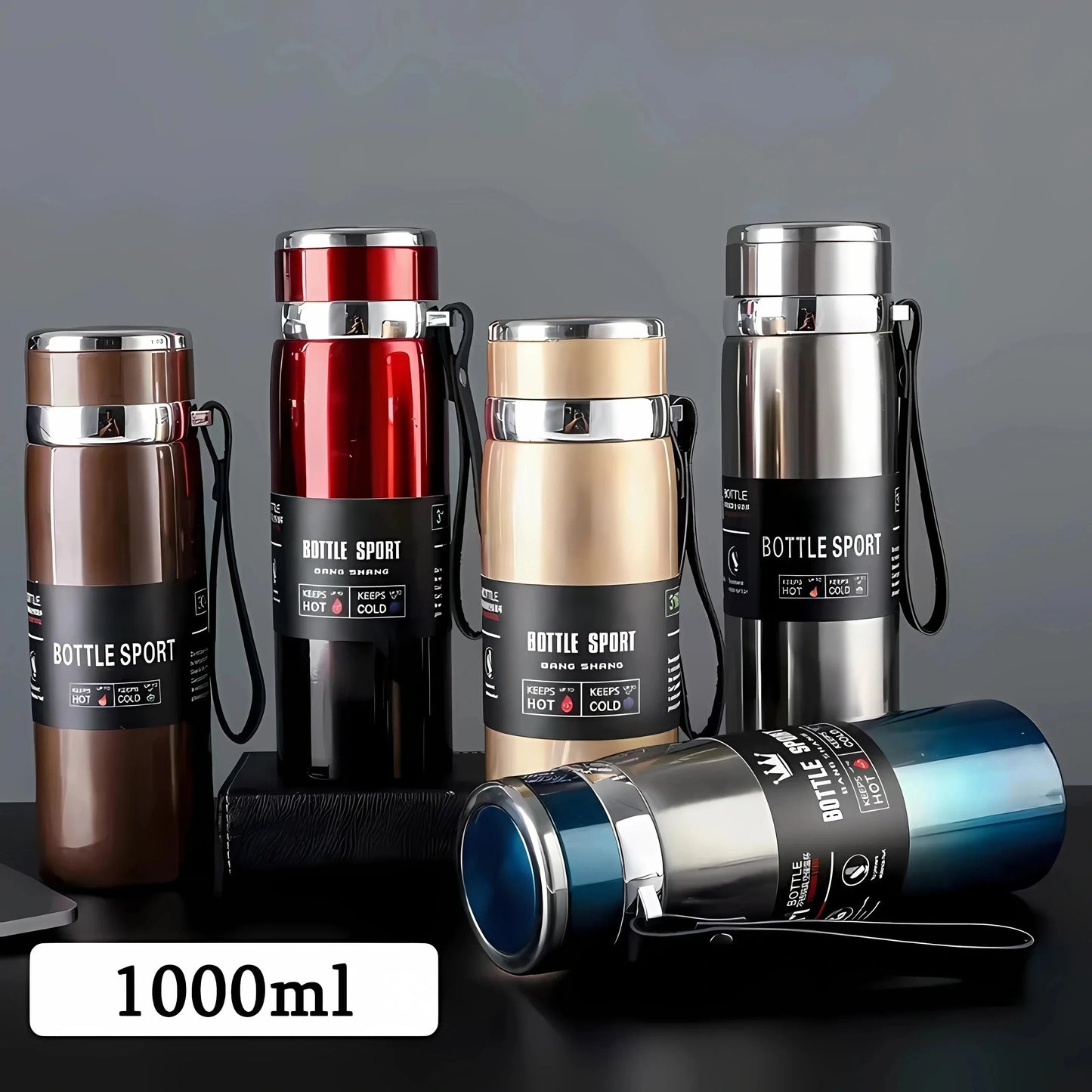 1L Stainless Steel Thermal Water Bottle – Vacuum Insulated Thermos Flask for Hot & Cold Drinks, Coffee & Tea Travel Bottle