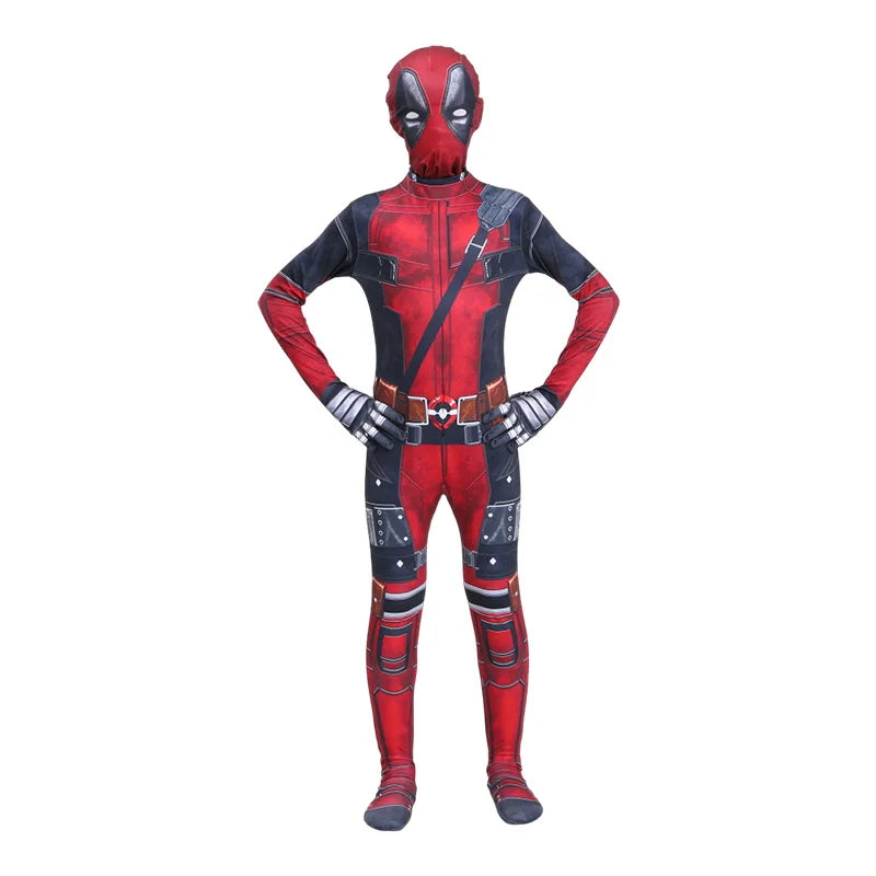 Deadpool Cosplay Costume for Kids – Superhero Roleplay Outfit with Headgear & Gloves, Halloween Party Suit