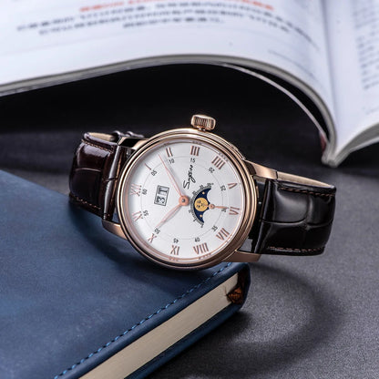 Sugess Moonphase Men’s Automatic Mechanical Watch — 40MM Stainless Steel with Seagull ST2528 Movement and Blue Sandstone Dial